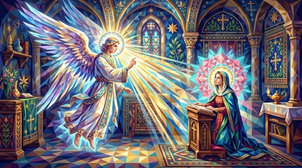 Fototapeta premium angel appearing before mary with a message