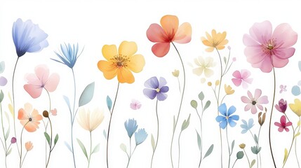 Obraz premium Colorful Floral Illustration with Delicate Flowers in Various Shapes and Sizes