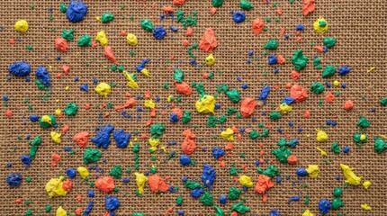 Obraz premium Colorful paint splatters on textured brown surface