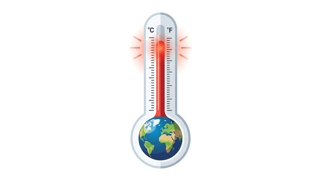 Global warming and its effects on planet Earth with thermometer illustration