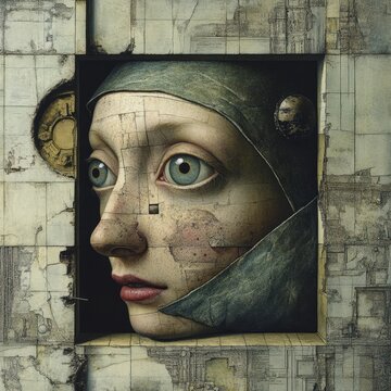 Intricate Portrait with Abstract Background and Surreal Facial Features Visible