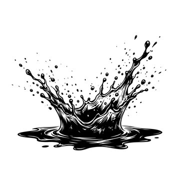 Dynamic black ink splash exploding on white background for bold creative designs