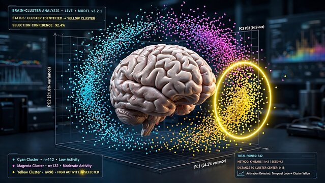 Brain Cluster Analysis: High Activity Detected in Temporal Lobe with K-Means Algorithm