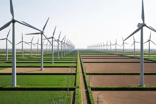 Renewable Energy Wind Farm Landscape Under Blue Sky