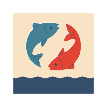 The Pisces zodiac sign in a vintage style. Vector illustration
