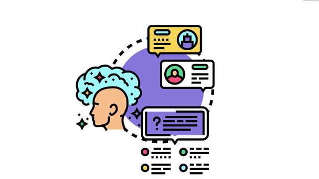 Candidness concept transparent thoughts processing inside a head. Connecting with honest communication and profile information represented in speech bubbles