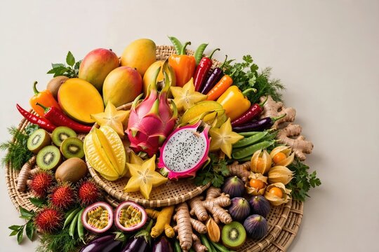 Vibrant Tropical Fruit Basket Arrangement for Healthy Eating