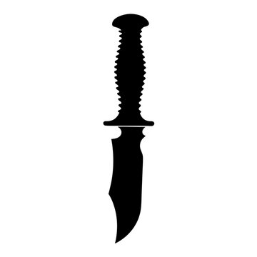 Tactical combat knife silhouette, military survival dagger vector icon, sharp hunting blade for outdoor adventure and defense