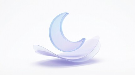 Futuristic 3d glass crescent moon balancing on curved translucent petals symbolizing spiritual peace, beauty, and bedtime serenity © Abuumar