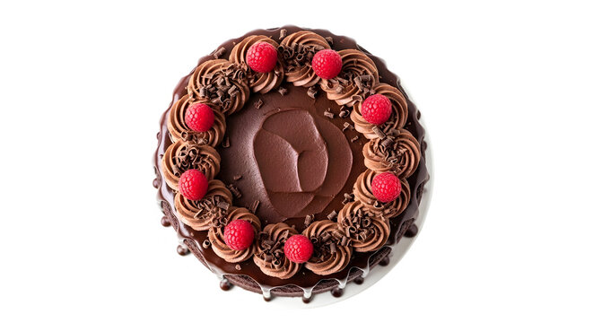 Delicious chocolate cake with raspberry decoration a sweet treat for celebrations isolated on transparent background