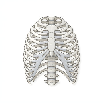 Detailed human rib cage skeletal anatomy illustration for medical and educational use