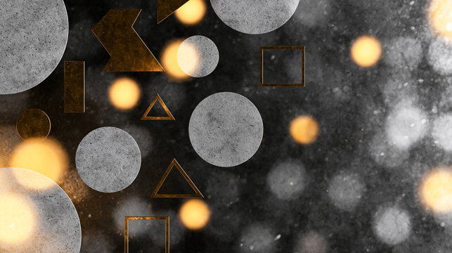 Abstract Geometric Background with Concrete Shapes and Golden Bokeh