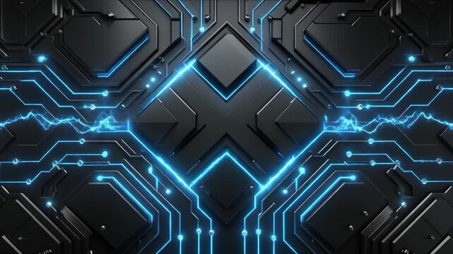 Futuristic Blue Circuit Board Technology Background with Glowing Lines, Digital Abstract