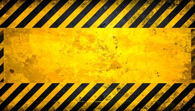 Under Construction Warning Background Grungy Yellow Wall with Diagonal Black Stripes