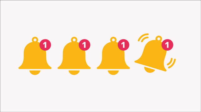 Four yellow notification bells with red number one badges and one ringing bell icon.