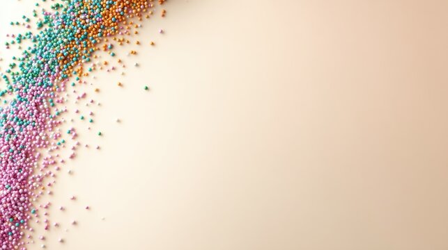 A colorful array of tiny beads spills gracefully across a soft, neutral background