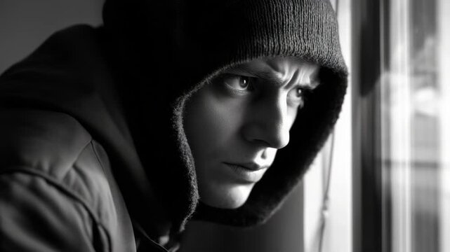 A young man with a serious expression