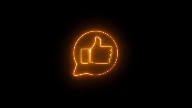 A glowing blue neon outline of a thumbs-up gesture inside a speech bubble, set against a solid black background. The design uses a futuristic, electric aesthetic to symbolize social media reactions,