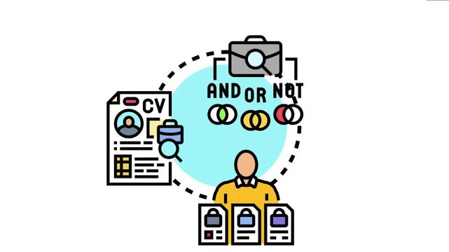 Digital recruitment concept depicting the process of reviewing candidate cvs, applying selection criteria, and choosing the most suitable person for employment in a modern job market