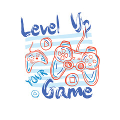 Level Up Your Game brush stoke hand drawn game pad joystick graphic tee.eps © Saranya