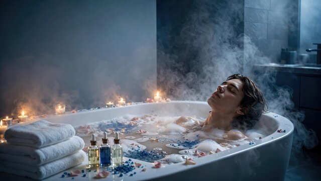 Serene Woman Relaxing in a Luxurious Steam Bath