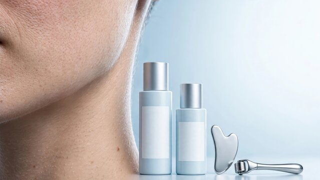 Skincare and Dental Care Product Display on Skin Model
