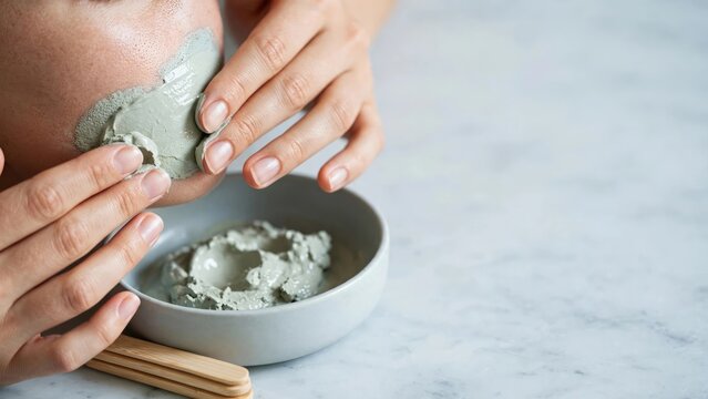 Skincare Routine: Applying Facial Mask Cream on Marble