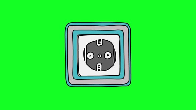 Hand Drawn Electrical Wall Socket Animation On Green Screen For Power Video