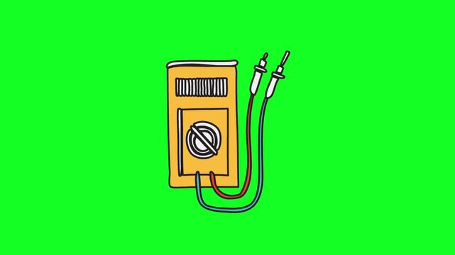 Hand Drawn Multimeter Tool Animation On Green Screen For Electrical Testing Video