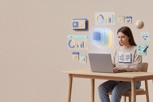 Woman Using Personalized Digital Learning Dashboard