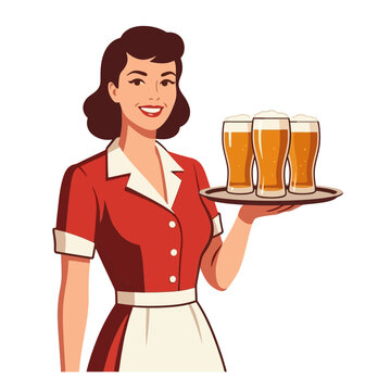 cameriera con vassoio e birra