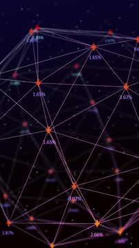 Animation of network of connections with data processing over cityscape