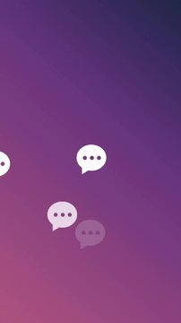 Animation of network of social media message icons over purple background