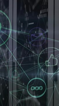 Animation of digital icons and data processing over computer servers