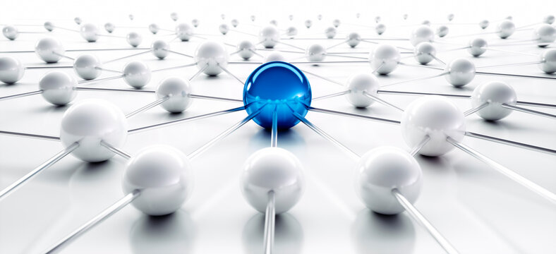 Blue and white sphere network structure - abstract design connection design - 3D illustration