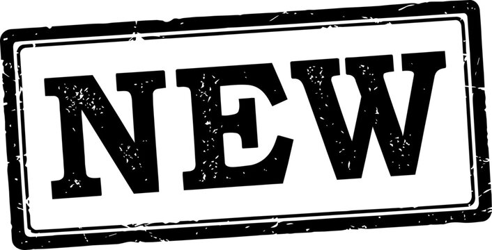 A distressed black rubber stamp with the word "NEW" in bold uppercase letters, indicating something recently introduced or fresh.