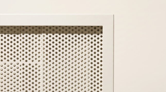 Close-up of perforated steel panel with geometric holes for industrial design
