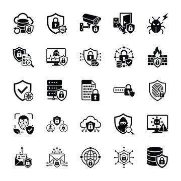 Cybersecurity & Data Protection Icon set, Digital Defense and Online Safety Icon &ndash; Technology, Identity, Infrastructure and Risk Management Vector Symbols