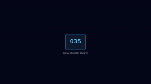 Digital odometer tally counters counting up with blue neon glow and transparent background