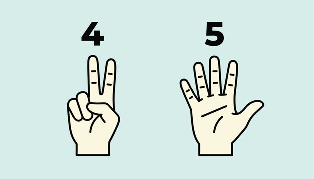 Hand gestures showing numbers with fingers for simple counting or playing games isolated on a light blue background.