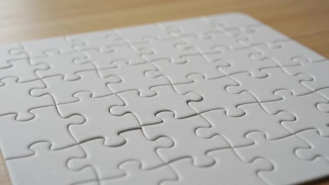 Placing Final Puzzle Piece Completing White Jigsaw Puzzle
