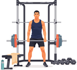 Fototapeta premium A muscular man performing deadlift exercises in a professional fitness gym setting