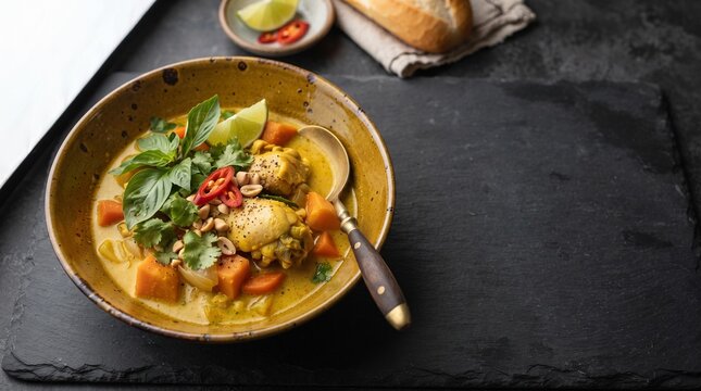 Vietnamese c� ri g� coconut curry menu design food photography