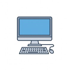 Fototapeta premium Desktop Computer with Monitor Keyboard and Mouse Flat Vector Illustration