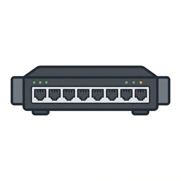 Network Switch with Ethernet Ports Flat Vector Illustration