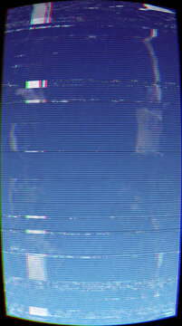 Digital Screen Distortion with Blue Static and Glitch Lines, Analog Noise Effect, No Signal Interference, Vertical bg