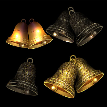 Merry Christmas. A set of golden, exquisite textured bells.