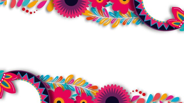 Vibrant Mexican Floral Border Background for Hispanic Heritage Month.