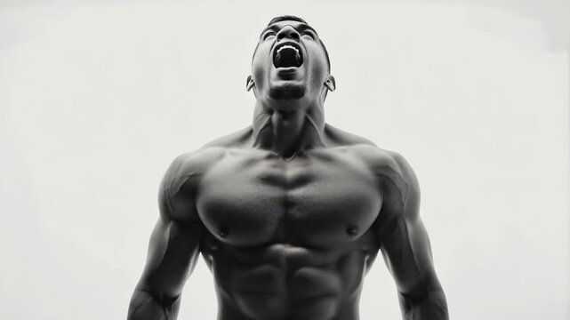 A muscular man in a screaming pose.
