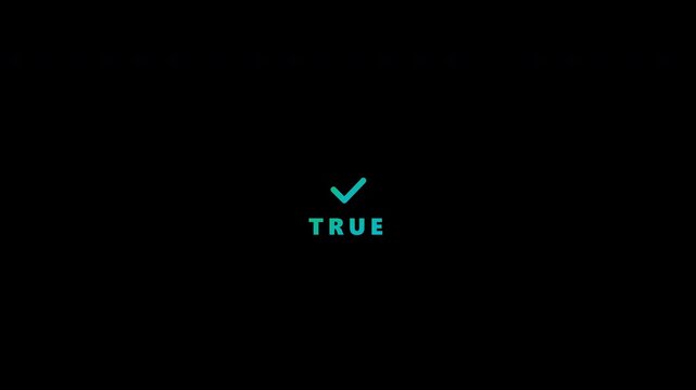 Four animated cyan checkmarks with true text isolated on a transparent alpha channel
